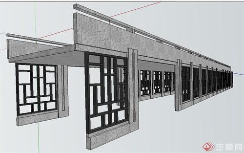 现代简约中式景观长廊su模型