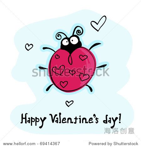 happy valentine"s day greeting card with ladybug and hearts