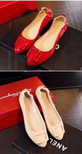 尖头豆豆鞋真皮里浅口新款一脚蹬春秋女士鞋船鞋 酒红方扣款 37 品牌