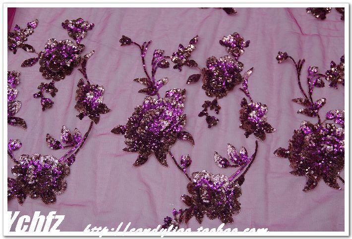 枚红色 刺绣 网纱亮片绣花 旗袍礼服服装 diy 布料 面料 蕾丝