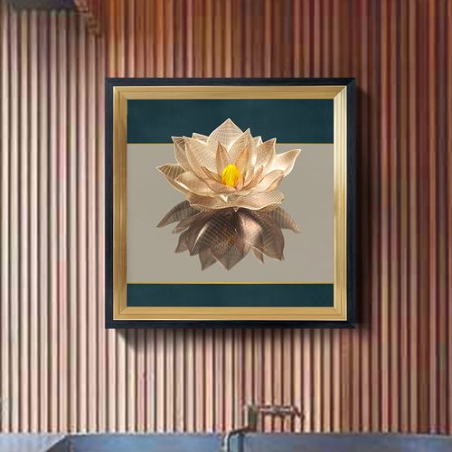 新中式正方形莲花防水装饰画厕所浴室墙面自粘壁画卫生间厨房挂画