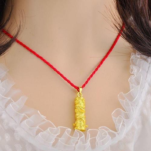 欧币金男挂坠镀黄金龙柱项链坠 越南沙金饰品镀金真金色配绳吊坠