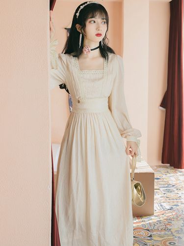 正品女装2020梗桔法式复古宫廷初恋方领连衣裙女神范衣服仙女礼服