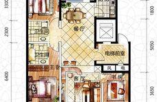润天观湖国际1号楼f户型图 3室2厅2卫1厨