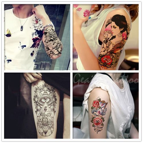 10张花臂纹身贴半臂防水防汗男女持久性感欧美般若关公艺妓大图案