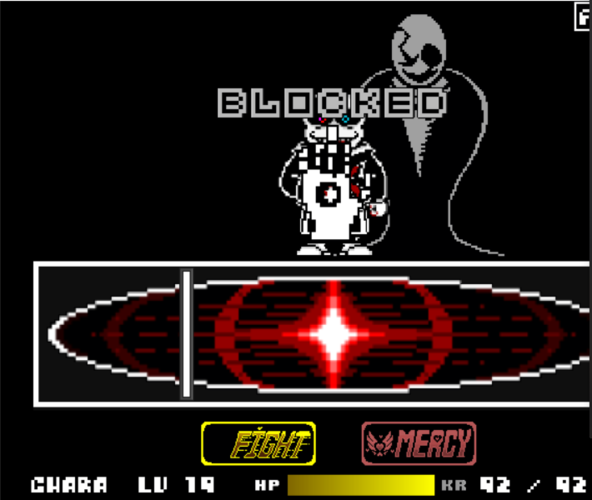 图为sans在第四阶段中的状态,背后为gaster,gaster的手为sans