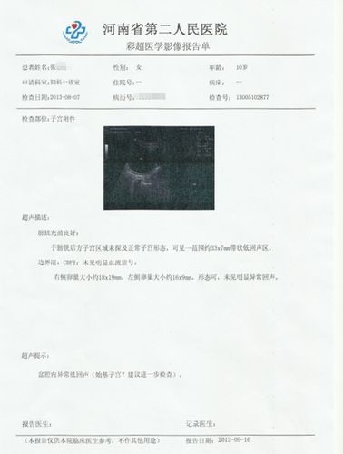 患儿彩超报告单(河南省卫生厅提供)