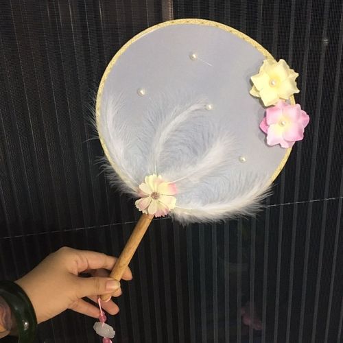 圆扇古风仙气羽毛花朵扇子lolita仙女棒可爱汉服团扇
