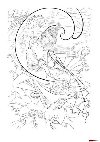 艺伎线条 纹身手稿