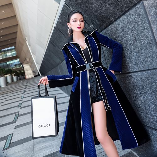 成华艺云_5ihfb好物推荐网 女装 vje秋冬丝绒撞色棉大衣中长款新款