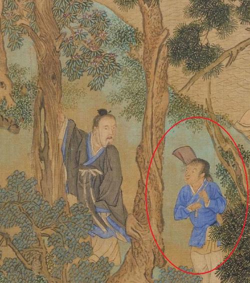 600年前的一张古画,疑似出现武侠人物,童子身上背着一