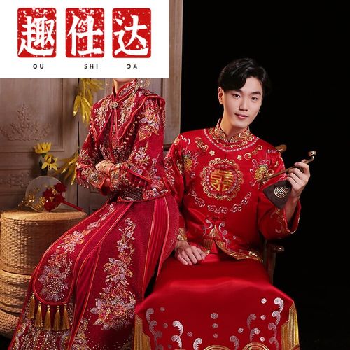 【新品好货】中式结婚礼服新娘新郎唐装秀禾服情侣套装新款男女显瘦出