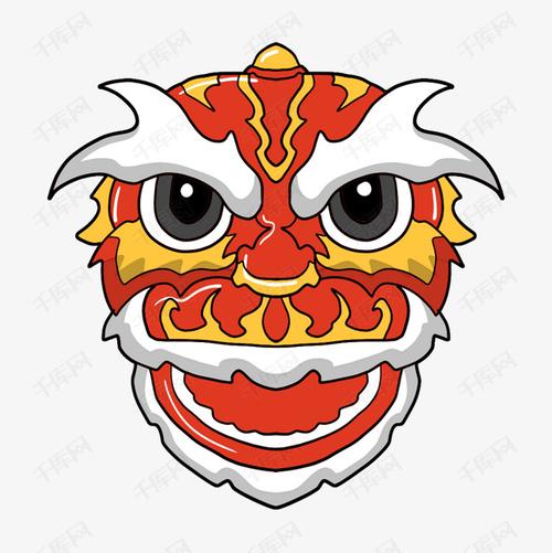 手绘红色舞狮头插画