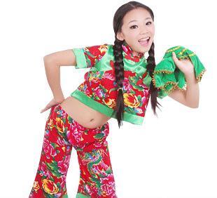 儿童民族演出服 女童秧歌服装 儿童表演服 二人转舞蹈服