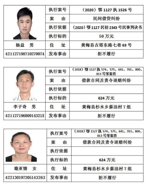 第二期最高欠款605万黄梅法院又一批老赖名单曝光啦