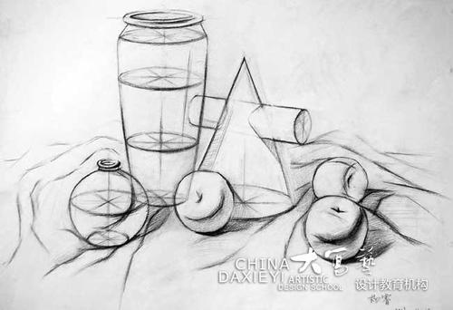素描透视练习作品图-成都设计教育 daxieyi.cn