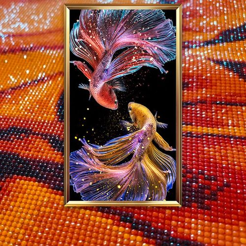 2021新款客厅钻石画满钻招财转运鲤鱼竖版玄关年年有
