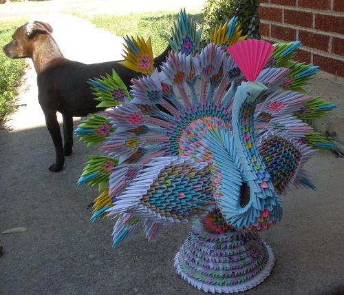 三角折纸-开屏孔雀