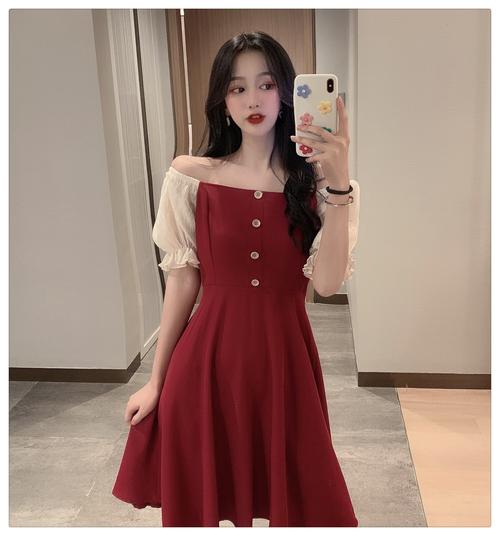 法式小红裙复古桔梗egg初恋少女夏裙子小个子方领红色雪纺连衣裙