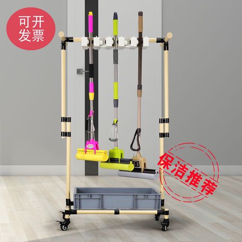 拖把扫把收纳整理架_新不锈钢拖把架子落地式可移动墩布扫把挂钩厕所
