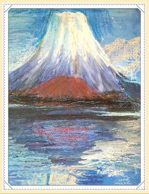 油画棒画富士山
