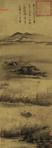 中国画教学大图临摹范本 元吴镇芦花寒雁图 画芯尺寸83*29.5cm