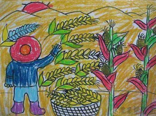 更多丰收的秋天少儿美术画作品,关于秋天的儿童画,可前往【儿童绘画