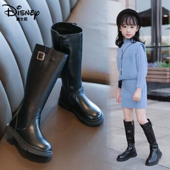 儿童长靴子2021年新款秋冬款高筒长筒马丁皮靴加绒过膝黑色单靴36码内