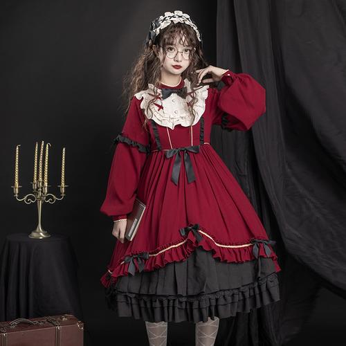 原创设计夜之乐章洛丽塔复古学院风日系甜美少女lolita长袖连衣裙
