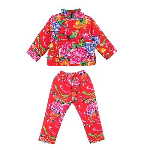 东北碎花套装棉袄翠花宝宝大花儿童三件女童中国棉袄