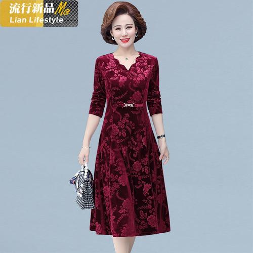 恋名媛婚礼妈妈装连衣裙春秋装气质喜婆婆婚宴礼服中年女装50岁穿的