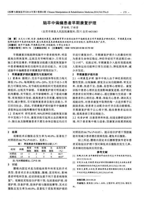 脑卒中偏瘫患者早期康复护理