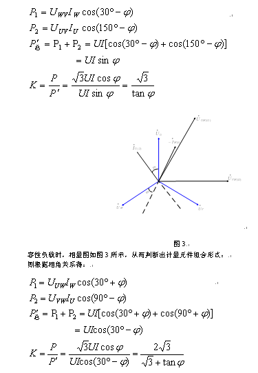 感性负载时,相量图如图2所示,从而判断出计量元件组合形式