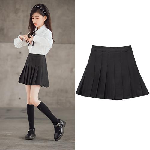 女童半身裙春秋2021新款女孩洋气学院百褶裙儿童秋天黑色外穿裙子