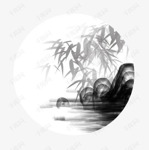 水墨山边竹子插画素材图片免费下载_高清psd_千库网
