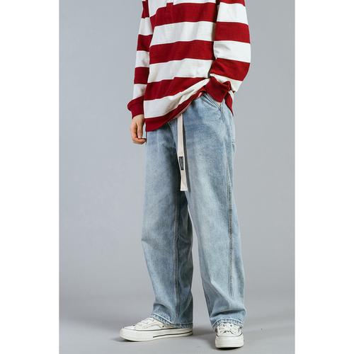 特价裤子女牛仔原宿风_木子琳日系vintage水洗浅色牛仔裤女宽松直筒bf