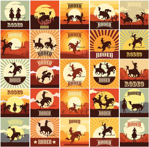 ai矢量设计素材西部牛仔骑马插画logo背景剪影影图设计素材