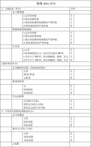 腰椎joa评分 表格