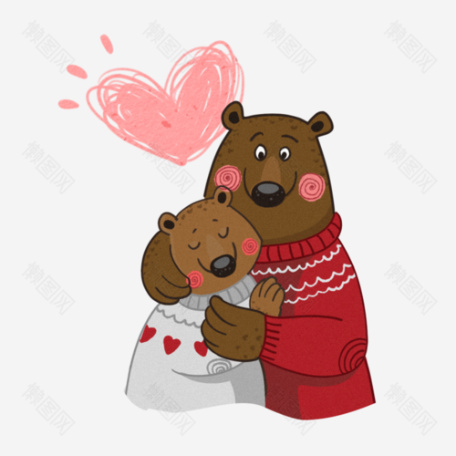 七夕情人节粉色卡通萌甜蜜小熊抱抱png图