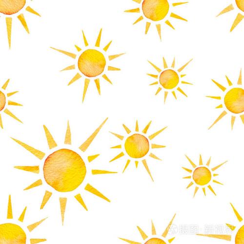 水彩画无缝模式.色彩明亮的太阳图
