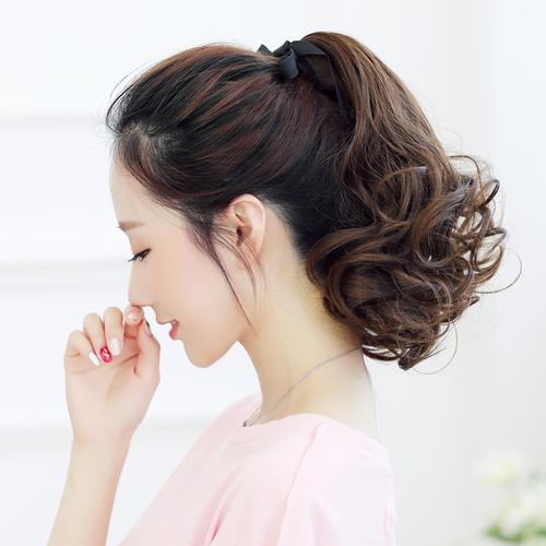 假发马尾女绑带式卷发发尾梨花卷大波浪短卷辫子假头发扎马尾发