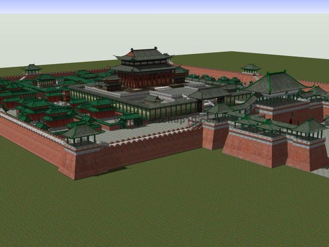 中国古代城池城楼古城skp模型下载