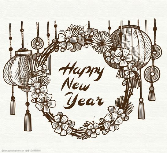 关键词:手绘素描新春素材 2018 灯笼 吊坠 狗年 节日素材 手绘素材