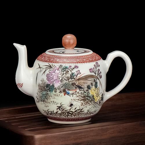 凯斯唯嘉高档陶瓷茶壶仿古花鸟茶壶主人杯景德镇陶瓷手绘粉彩功夫茶具
