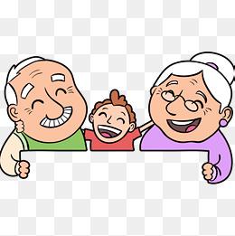 卡通插图爷爷奶奶与孙子