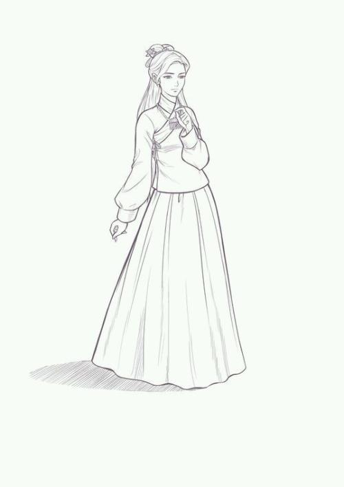 古装裙子简笔画汉服