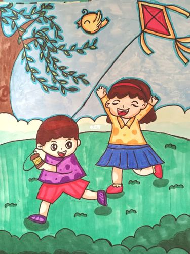临摹儿童画放风筝_放风筝_儿童画_临摹_文化_绘画
