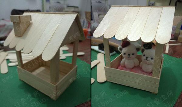 手工制作雪糕棒萌熊小木屋