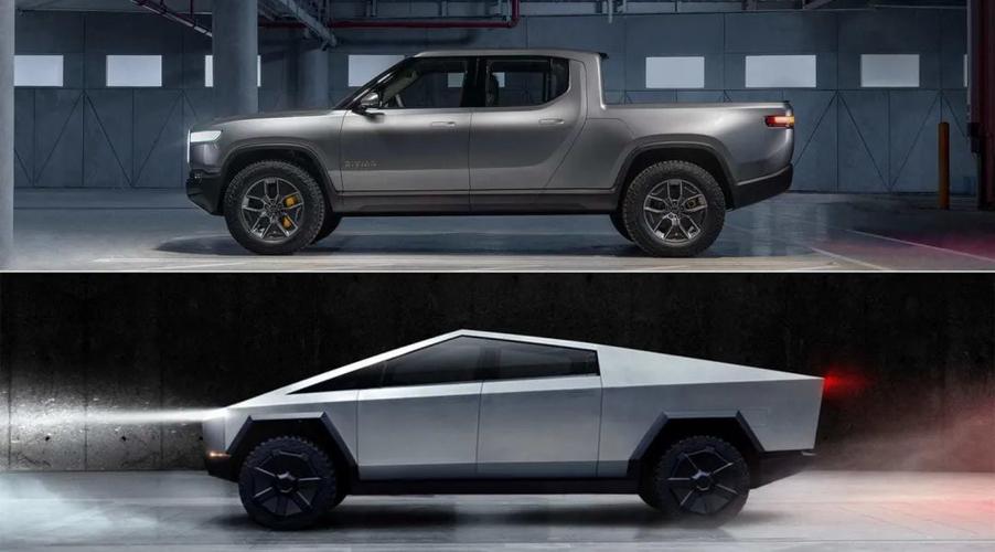 上为 rivian 电动皮卡,下为特斯拉的 cybertruck|rivian