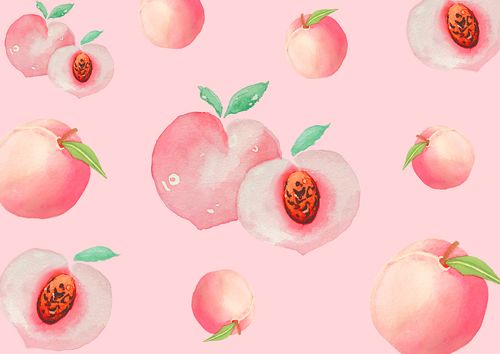 水彩手绘的桃子壁纸 可用作蜜桃乌龙茶